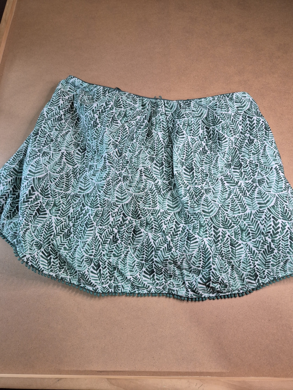 Leaf-Print Mini Skirt in Green — Elastic Waist